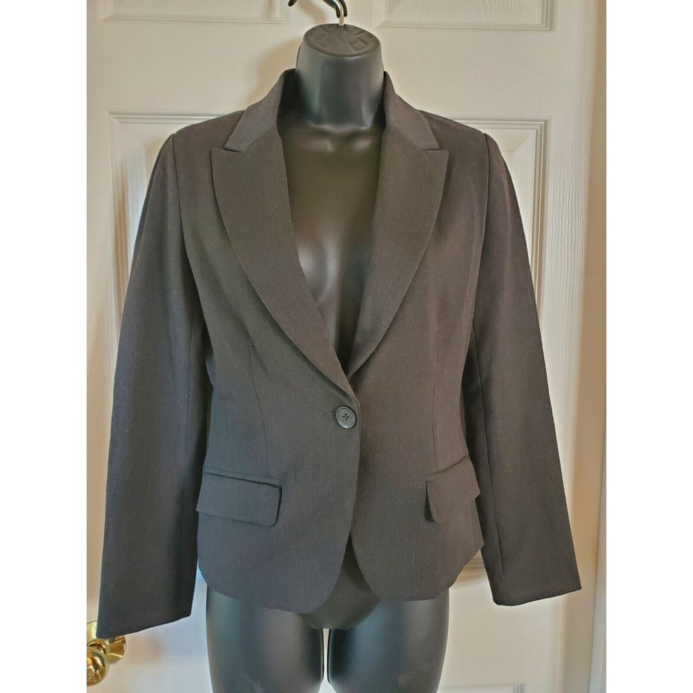 Express Women's Suit Jacket Dark Gray 1 Button Long Sleeve Lined Pockets Size 2